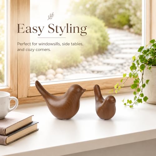 Ceramic Bird Figurines, Dark Wood Grain, 2 Pcs - color: Dark Wood Grain
