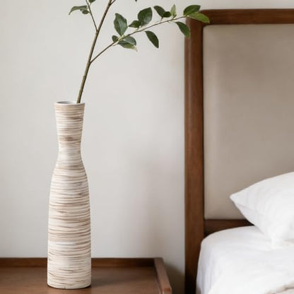 ALMA Tall Skinny Floor Vase, 20" White & Brown Modern Vases for Flower - color: Bow-white-20"