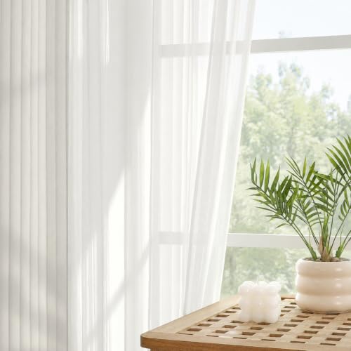White Sheer Curtains 84 inches Long - Vertical Pinstriped Privacy Sheer Curtains, Light Filtering Soft Airy Rod Pocket Drapes for Living Room, 2 Panels, Each 42Wx84L Inches - color: White, size: 42"W x 84"L (Pack of 2)