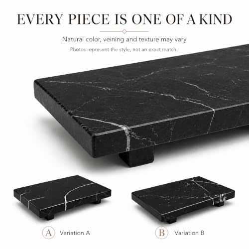 Small Black Marble Soap Dispenser Pedestal Tray 9.84 in - color: Black Marble-9.84 in