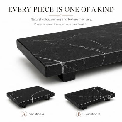 Small Black Marble Soap Dispenser Pedestal Tray 9.84 in - color: Black Marble-9.84 in