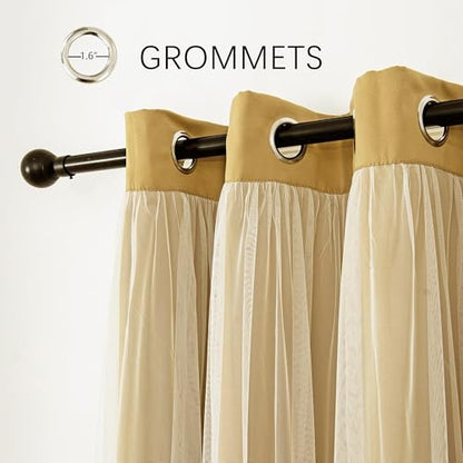 INLINAS Blackout Curtains with Sheer Overlay, Gold, 52x108 Inches - color: Gold, size: 52"W x 108"L (Pack of 2)