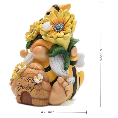 Hodao Bee Gnome Figurine Resin Sunflower Garden Decor Indoor Outdoor - style: Whimsical
