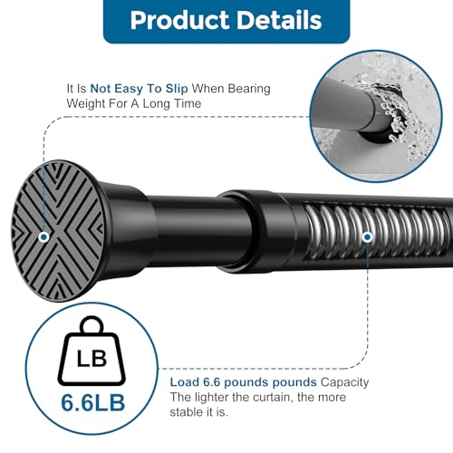 1Pcs Spring Tension Curtain Rod, Black Tension Rod 32-76 Inch - color: Black, size: 30-76inch（1PCS）
