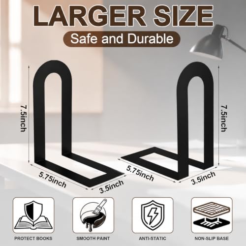 Chunful 6 Pcs Black Metal BookEnds Shelves, 7.5 x 5.75 x 3.5 in - color: Black, size: 7.5*5.75*3.5inch
