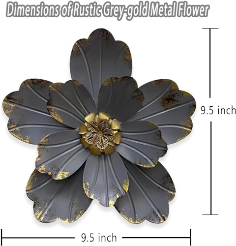 Metal Flower Wall Sculpture, 9.5" Grey Golden Rustic Modern Artwork - color: 02B-Grey
