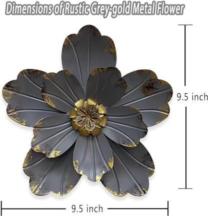 Metal Flower Wall Sculpture, 9.5" Grey Golden Rustic Modern Artwork - color: 02B-Grey