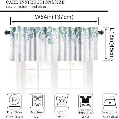 JESTRONRY Green Eucalyptus Leaf Valances Valance Curtains, Watercolor Summer Flowers Leaves Rod Pocket Valance Window Treatments for Bedroom Kitchen Dining Room 54x18in - color: Eucalyptus Leaf-14