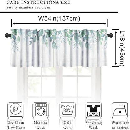 JESTRONRY Green Eucalyptus Leaf Valances Valance Curtains, Watercolor Summer Flowers Leaves Rod Pocket Valance Window Treatments for Bedroom Kitchen Dining Room 54x18in - color: Eucalyptus Leaf-14
