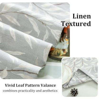 VOGOL Leaf Pattern Valance, Faux Linen Window Topper, 60x14, Gray - color: Grey, size: 60"W x 14"L (Pack of 1)