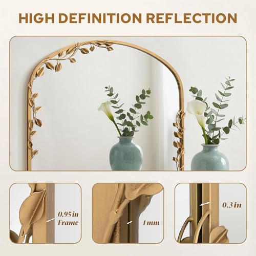 Besdomus Ornate Arched Wall Mirror: 40"x30" Large Gold Fireplace Mirror - size: 40"L x 30"W