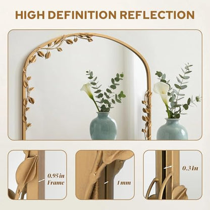 Besdomus Ornate Arched Wall Mirror: 40"x30" Large Gold Fireplace Mirror - size: 40"L x 30"W