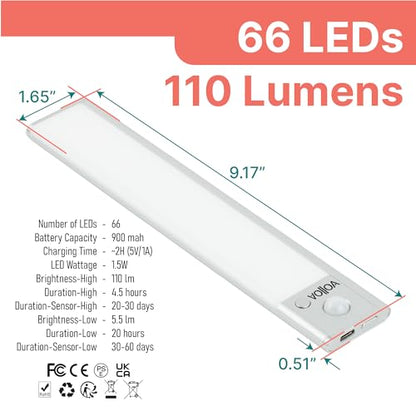 Motion Sensor Under Cabinet Light, LED Closet Light, 9.17 in Silver - color: Silver, size: Small - 9.17in