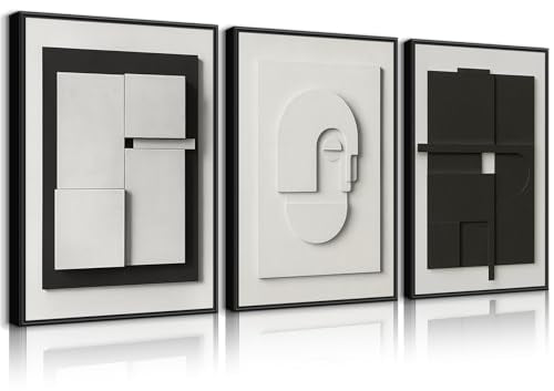 3Pcs Black and White Abstract Wall Art Modern Minimalist Abstract Wall Decor Pictures Effect Textured Canvas Prints Geometric Texture Painting for Living Room Hallway Office12x16in Unframed Poster - color: Black-p, size: 12L" x 16W"