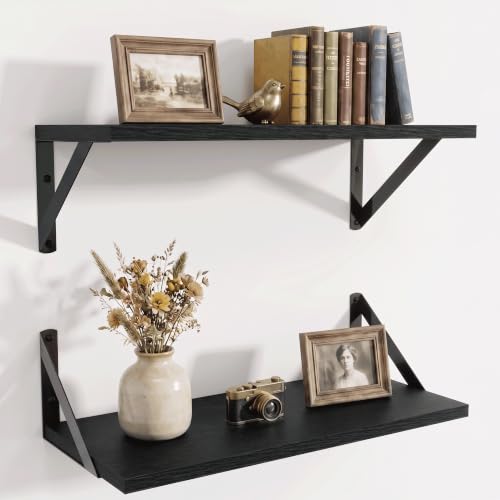 Axeman 18 Inch Floating Shelves, 8 Inch Deep Black Wall Shelves Set of 2 - color: Black, size: 18 Inch