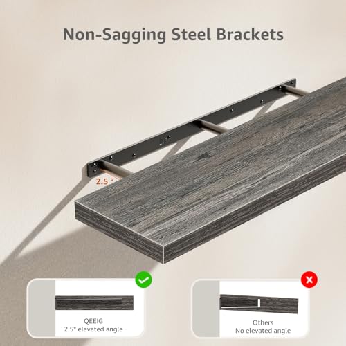 QEEIG Long Floating Shelves for Wall (Grey, Set of 2, 35.4") - color: D. Grey, size: 35.4"