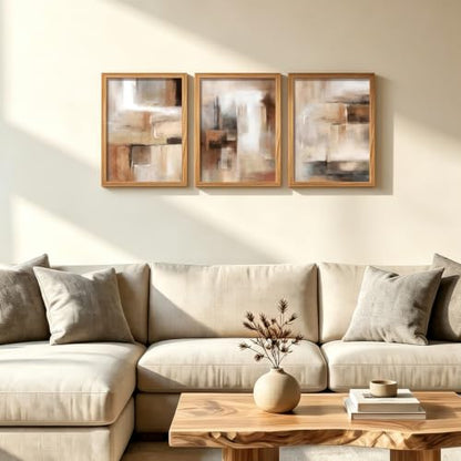 LYYGLYY 3Pcs Wood Framed Abstract Brown Canvas Wall Art 12x16 Inches - color: Wood Frame Abstract Brown, size: 12x16 Inches