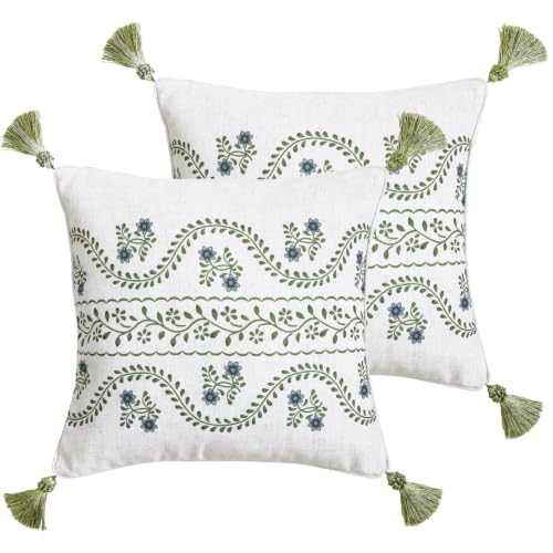 ISAENNE Designer Printed Square Throw Pillow Cover,Set of 2,18"x18" - color: Mosella D, size: 18" x 18" (Pack of 2)
