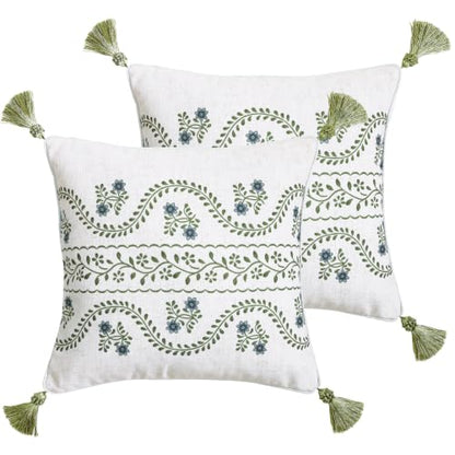 ISAENNE Designer Printed Square Throw Pillow Cover,Set of 2,18"x18" - color: Mosella D, size: 18" x 18" (Pack of 2)