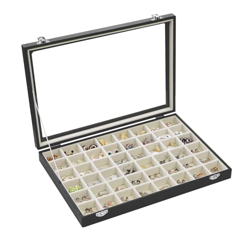 Stratalife 48 Grid Earring Organizer, Jewelry Holder Organizer with Lid - color: Beige-Black, size: 48 Grid