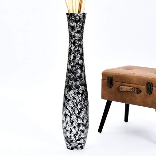 Leewadee Large Floor Vase 34 inches Mango Wood for Pampas Grass, Dried Flowers - color: Silver, Black, size: 34 inches