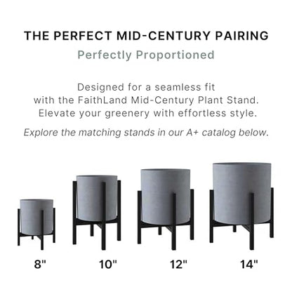 FaithLand 10 Inch Fiberstone Planter - Lightweight Modern Cylinder Plant Pot with Drainage Hole & Plug, Authentic Concrete Look, Gray - color: Gray, size: 10 inch