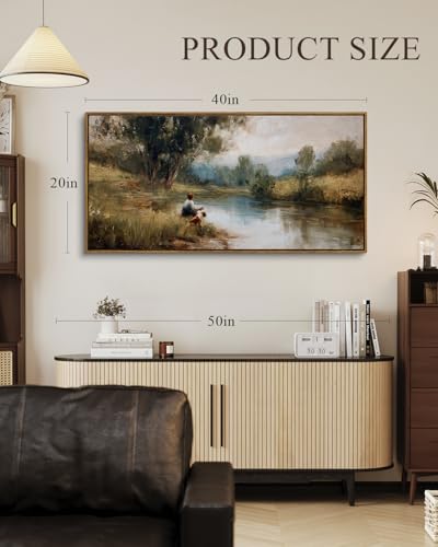ARPEOTCY Large Landscape Wall Art, Nature Farmhouse Paintings Arts 20×40 in - color: Boy Fishing, size: 40"L x 20"W