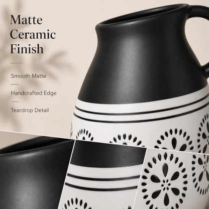 Pitcher Vases for Flowers, Mantel Decor, Handmade Ceramic Vase with Handle