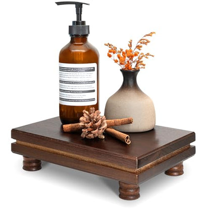 EOSAHR Acacia Wood Riser: Display Stand for Bathroom Counter, Dark Brown - color: Dark Acacia Wood
