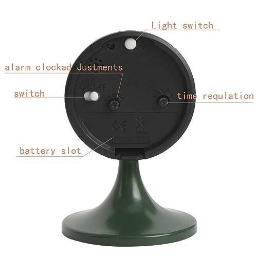 3" Round Quartz Analog Metal Alarm Clock Silent Non Ticking Desk Clock | Small Bedside Table Clock with Stand Bedroom Home Office Battery Operated (batteries not included) - color: Green