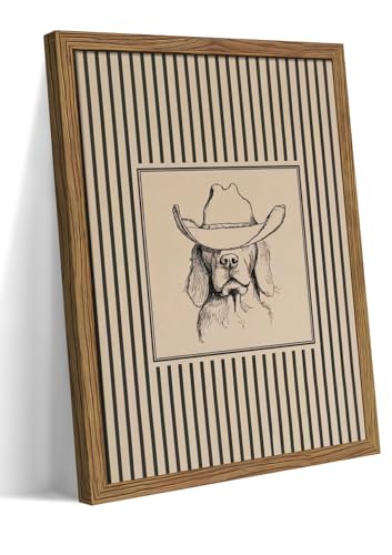 Western Cowboy Dog Wall Art - Framed Canvas Wall Decor for Living Room, Bedroom & Nursery, Vintage Animal Sketch in Wood Frame, Cute Dog with Hat Picture, Farmhouse Style 16x24 Inch - color: Cowboy Dog, size: 24"L x 16"W