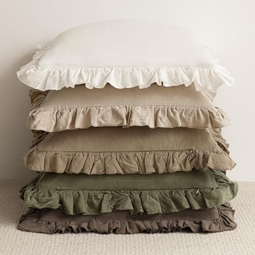 Foindtower Linen Fringe Ruffle Throw Pillow Covers 20×20 Inch Olive Green - color: Olive Green, size: 20" x 20" (Pack of 2)