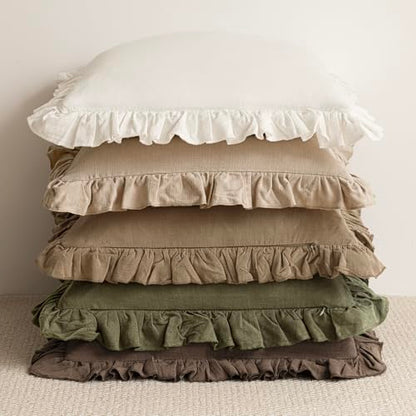 Foindtower Linen Fringe Ruffle Throw Pillow Covers 20×20 Inch Olive Green - color: Olive Green, size: 20" x 20" (Pack of 2)
