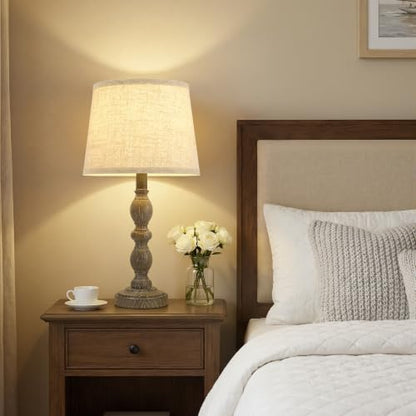 Table Lamps Set of 2, 20.5" Rustic Farmhouse Bedside Lamps with Linen Shade - color: Dark Brown