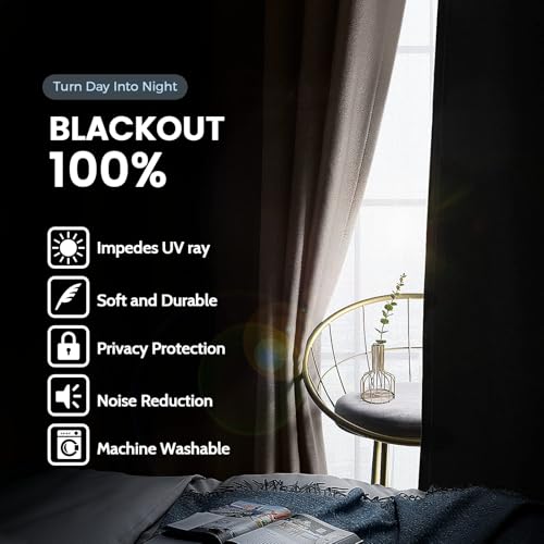 SimpleHome Cream 100% Blackout Curtains Room Darkening Living Room 36 Inch - color: Cream, size: 42"W x 36"L (Pack of 2)