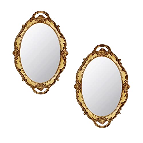 Eaoundm 14.5 x 10 inchs Oval Hanging Mirror (Gold 2 Pcs) - color: Gold 2 Pcs