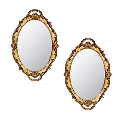 Eaoundm 14.5 x 10 inchs Oval Hanging Mirror (Gold 2 Pcs) - color: Gold 2 Pcs