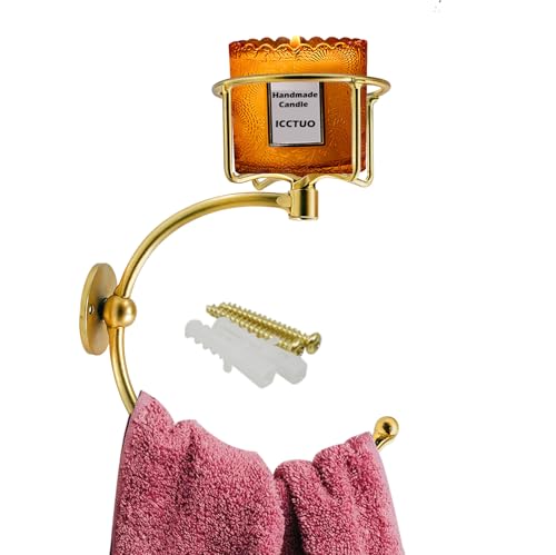 Gold Hand Towel Holder for Bathroom Wall, Towel Hook with Wall Candle Holder,Elegent Towel Ring Rose Gold, Sturdy Towel Rack Wall Mounted Hanger for Bathroom - color: Gold