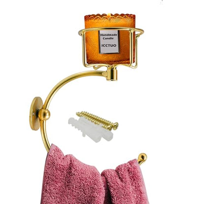 Gold Hand Towel Holder for Bathroom Wall, Towel Hook with Wall Candle Holder,Elegent Towel Ring Rose Gold, Sturdy Towel Rack Wall Mounted Hanger for Bathroom - color: Gold