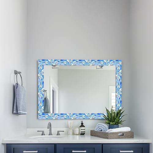 HOMETITUTE Peel and Stick Wallpaper Border 4x196in Blue Glass Pattern - color: Leaf texture