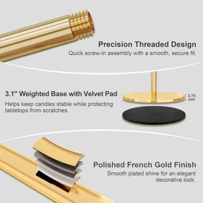 zeochyni French Gold Taper Candle Holder Metal Candlestick Holders Set of 6 - color: French Gold, size: Set of 6