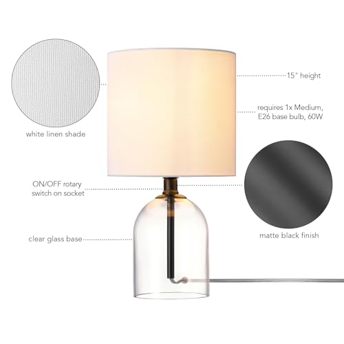 Globe Electric 15-Inch Table Lamp, Glass Base, Matte Black, White Linen Shade, Rotary Switch on Socket, 61000141 - color: Matte Black