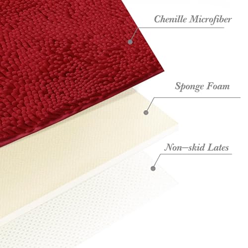 Non-Slip Bath Rug,Extra Soft Microfiber Bedroom Shag Carpet with Anti-Slip Backing,Water/Dust Absorbent Fast Dry Shower Mat,Sound Insulated Stairs Pad,Machine Washable (Red,15 x 23 Inches) - color: Red, size: 15"x23"