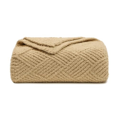 Premium Minky Throw Blanket, Soft Plush Lightweight Cozy Touch - color: Argyle Knit Camel, size: Throw(50″x60″)
