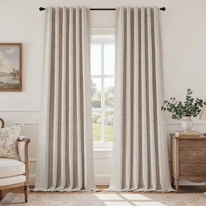 HOMEIDEAS 100% Blackout Beige Faux Linen Curtains 84''L 2 Panels - color: Beige, size: 52"W x 84"L (Pack of 2)