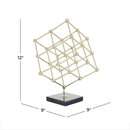 Deco 79 Marble Geometric Sculpture with Black Base, 9" x 9" x 12", Gold - color: Gold
