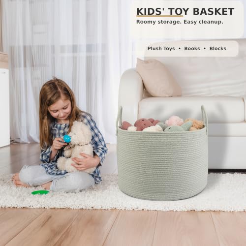 XUANGUO 66L Large Blanket Basket, Round Cotton Rope Basket, Light Green - color: light green