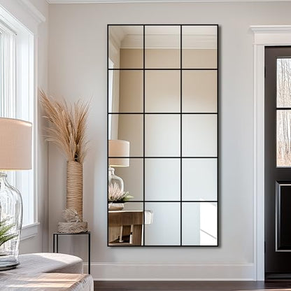 Delma Window Pane Full Length Mirror, 32"x64" Large Window Mirror, Black - size: 64"L x 32"W