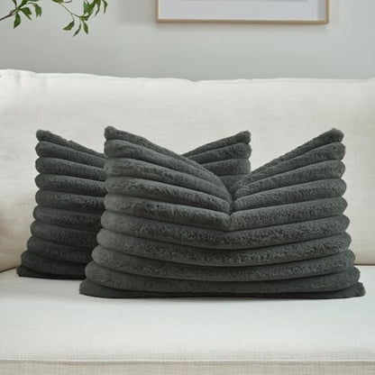 FUTEI Pack of 2 Faux Fur Throw Pillow Covers 12x20 Inch, Dark Grey - color: Dark Grey, size: 20" x 12" (Pack of 2)