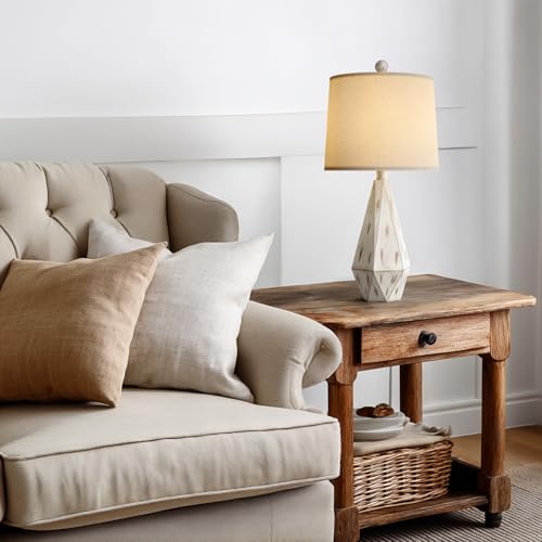 PoKat 23'' Farmhouse Table Lamps Set of 2, Beige Rustic Lamps for Living Bedroom Night Stands, Bedside Nightstands Living Room Table Lamps for End Side Table, Beige and White - color: Medium - Washed White